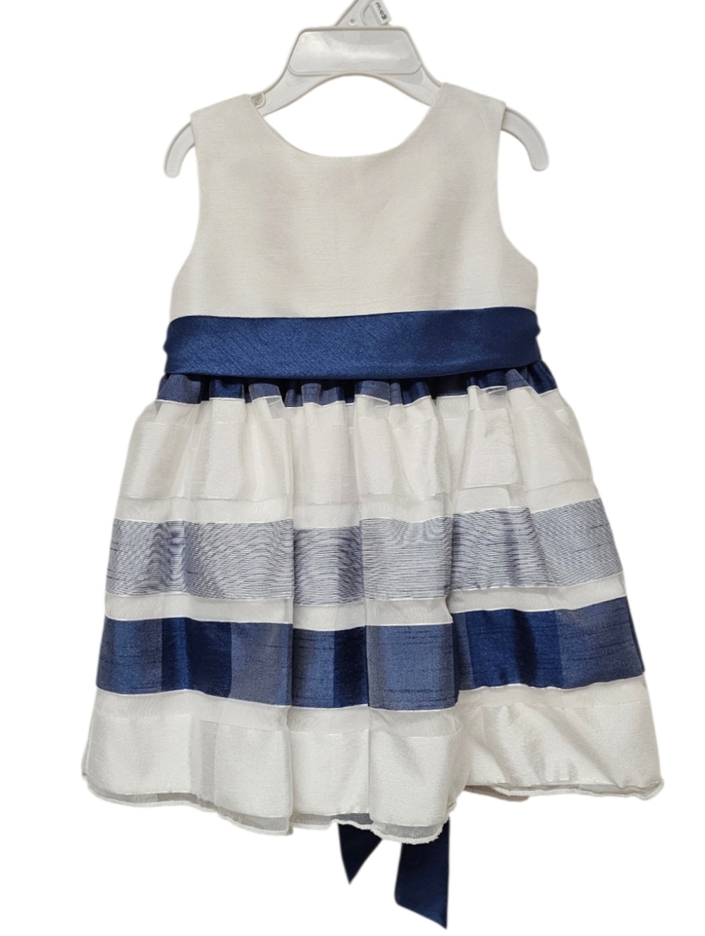 Cinderella White and Navy Striped Satin Waist Party Dress